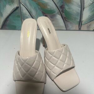Fashion Nova Quilted Cream Heeled Mules